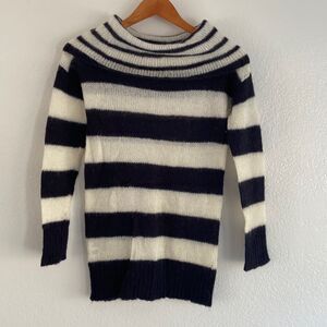 ANN TAYLOR LOFT  Striped Oversized Collar Mohair Blend Sweater Sz XS Black|white